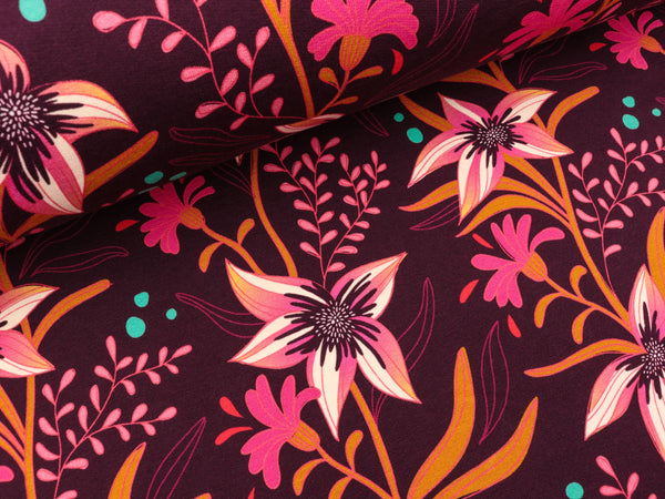 Reststück 68cm - Hamburger Liebe Baumwollsweat Shine Flourish and Shine bordeaux