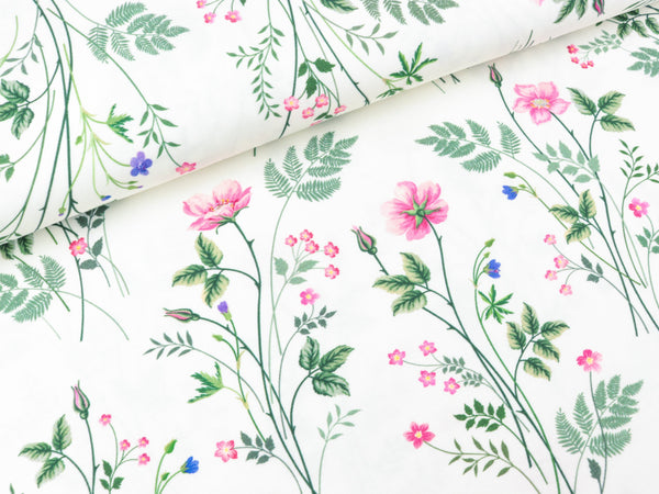 Reststück 48cm - Baumwolljersey Jonne Zartes Blumenmuster auf Weiß