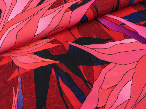 Reststück 45cm - Viskosestoff Paradise Bloom dunkelblau-pink-dunkelrot by Thorsten Berger