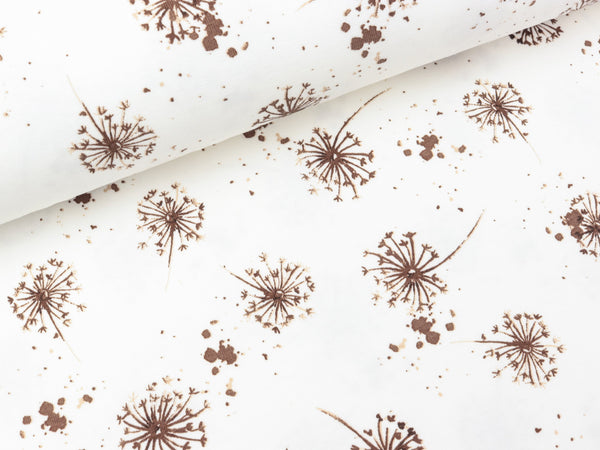 Baumwolljersey Pusteblumen camel brown auf Weiß