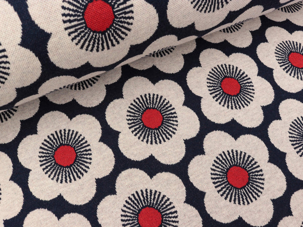 Hamburger Liebe 3 Farb-Jacquardjersey Sakura Nippon Knitted Flowers blue navy-winterweiß-flamme