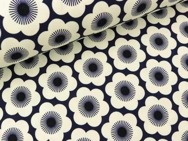 Reststück 27cm - Hamburger Liebe Baumwolljersey Sakura Nippon Flowers blue navy-meringa