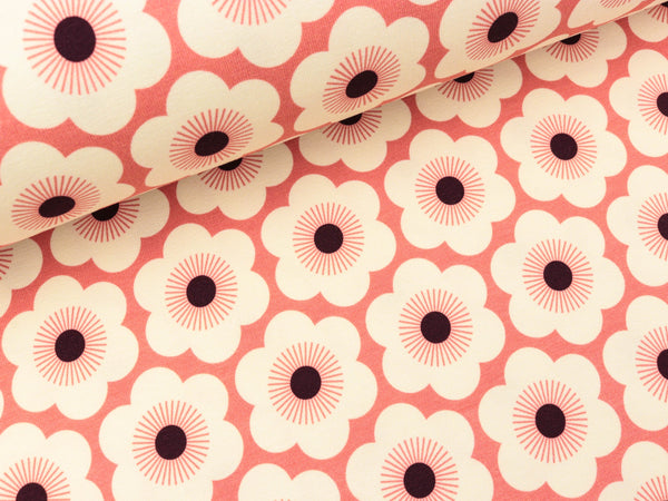 Reststück 23cm - Hamburger Liebe Baumwolljersey Sakura Nippon Flowers nude-meringa-bordeaux