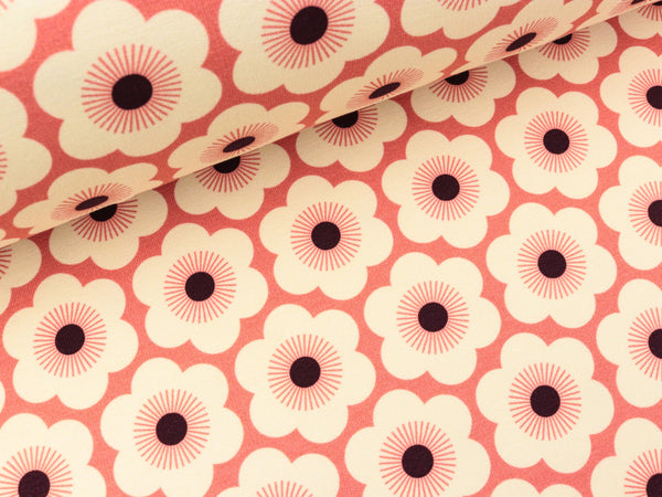 Reststück 50cm - Hamburger Liebe Baumwollsweat Sakura Nippon Flowers nude-meringa-bordeaux