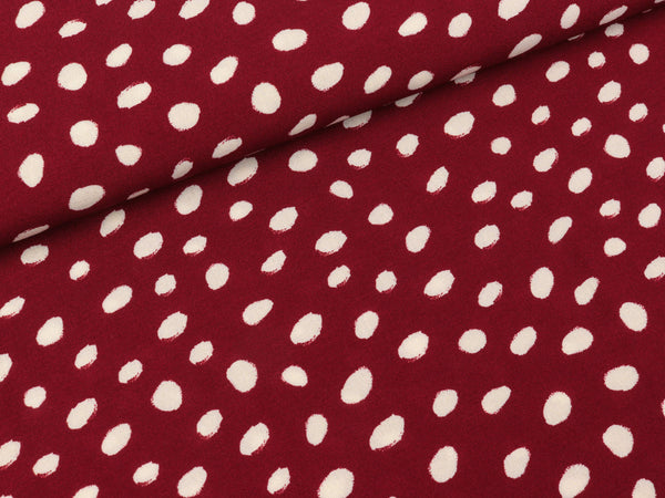 Viskosestoff Yvonne Tupfen natur auf Weinrot