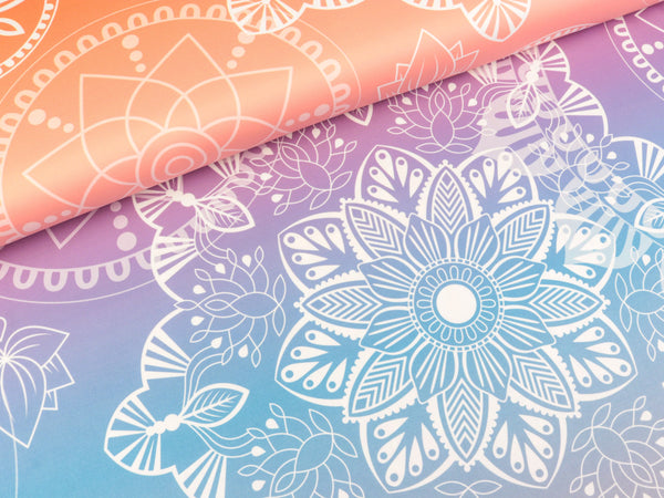 Reststück 38cm - Hamburger Liebe Performance Active Wear Jersey Fire Circles ortensia-koralle-blau-flieder-weiß im Farbverlauf