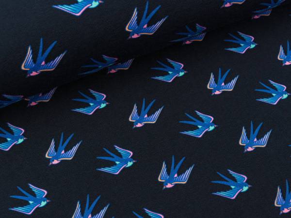 Reststück 43cm - Hamburger Liebe Baumwolljersey Ahoy Little Schwalben auf Blue navy