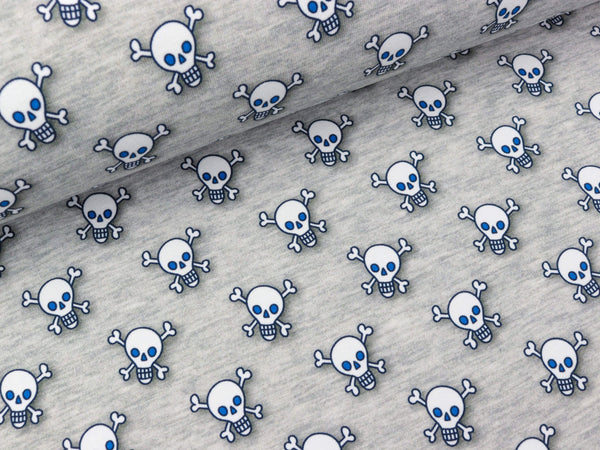 Reststück 38cm - Hamburger Liebe Baumwolljersey Ahoy Little Skulls auf Mittelgrau meliert