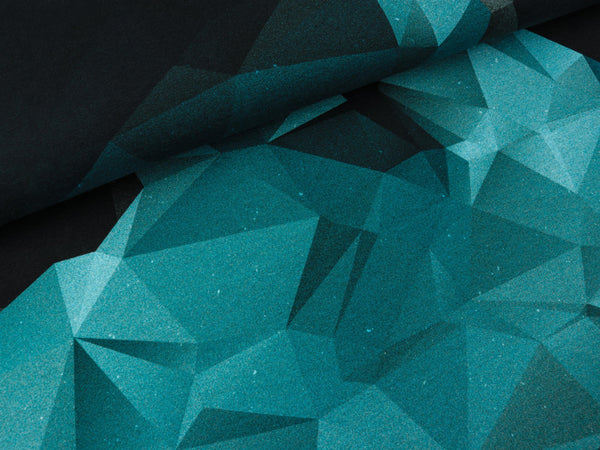 Reststück 14cm - French Terry Yeti Rocks Allover schwarz-petrol by Thorsten Berger