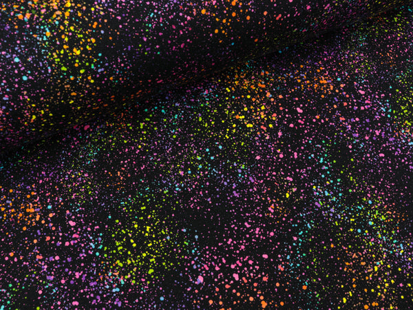 Reststück 33cm - Baumwollsweat Toronto Bunte Sprenkel auf Schwarz