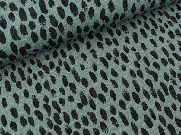 Reststück 42cm - Modalsweat Brush Tupfen schwarz auf Blaugrau by Cherry Picking