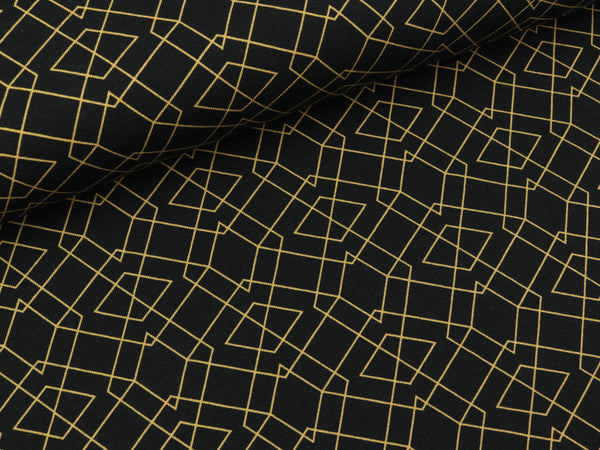 Reststück 60cm - Baumwolljersey Klaas Geometric goldgelb auf Schwarz