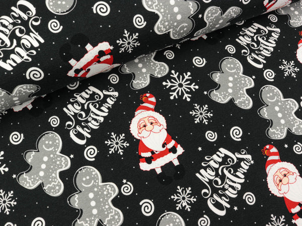 Reststück 47cm - Baumwollsweat Toronto Merry Christmas schwarz