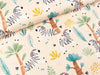 Reststück 95cm - Baumwolljersey Savana Friends Zebras auf Creme