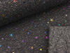 Reststück 38cm - Alpenfleece Estrella Glitzernde Regenbogensterne und Pünktchen auf dunkelgrau meliert