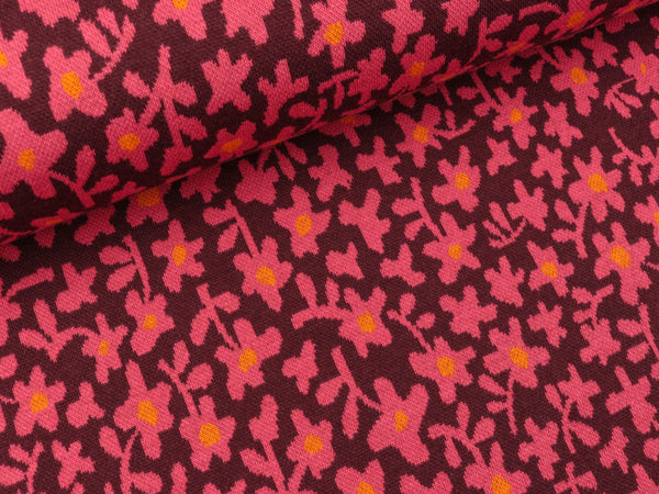 Reststück 15cm - Hamburger Liebe 3 Farb-Jacquardjersey Only You Mini Bouquet bordeaux-azalea-papaia