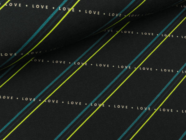 Reststück 15cm - Hamburger Liebe Leichter Baumwollsweat Only You Love always Wins schwarz-bunt