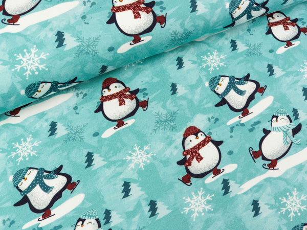 Reststück 130cm - Baumwollsweat My little Penguin eisblau by Christiane Zielinski