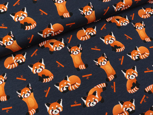 Baumwolljersey Jesse Rote Pandabären auf Dunkelblau