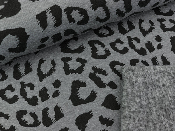 Reststück 41cm - Alpenfleece Eiger Leomuster schwarz auf grau meliert