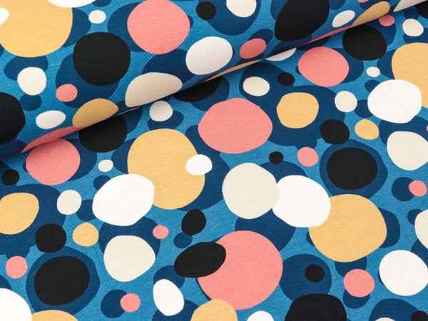 Reststück 159cm - Baumwolljersey Smilla Bunte Dots auf Blau