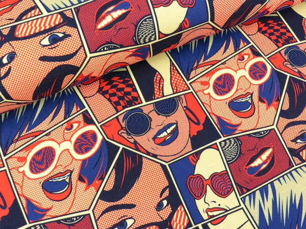 Reststück 80cm - French Terry Petra Pop Art Faces bunt