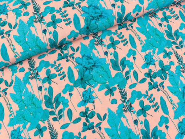 Reststück 40cm - Viskose Webware Believe türkis auf Nude by Cherry Picking