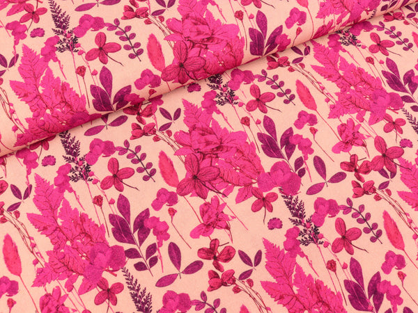 Reststück 21cm - Viskose Webware Believe pink auf Nude by Cherry Picking