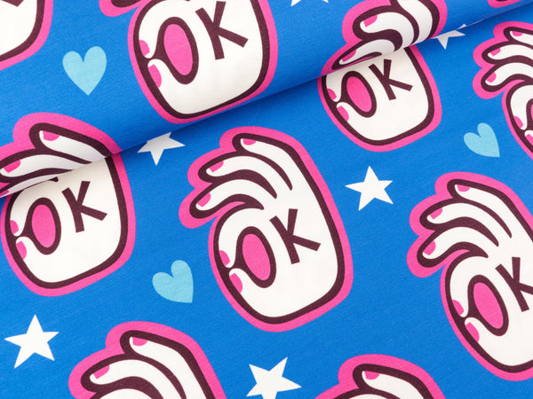 Reststück 80cm - Hamburger Liebe Baumwolljersey Wonderland It's OK! bluette-bunt