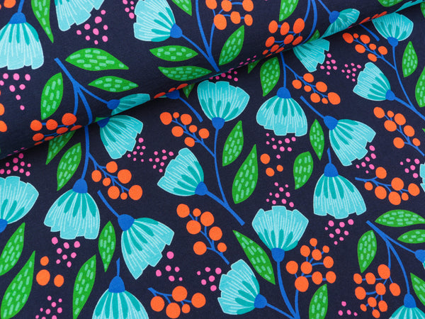 Reststück 18cm - Hamburger Liebe Baumwolljersey Wonderland Alice blue navy-bunt