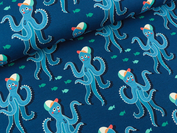Reststück 28cm - Hamburger Liebe Baumwolljersey Kids Kollektion Sea Side Otto the Octopus atlantic
