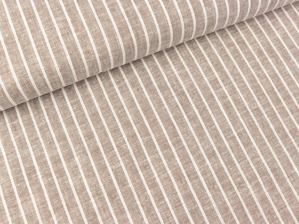 Leinen-Baumwollstoff Streifen weiß-mittelbraun meliert