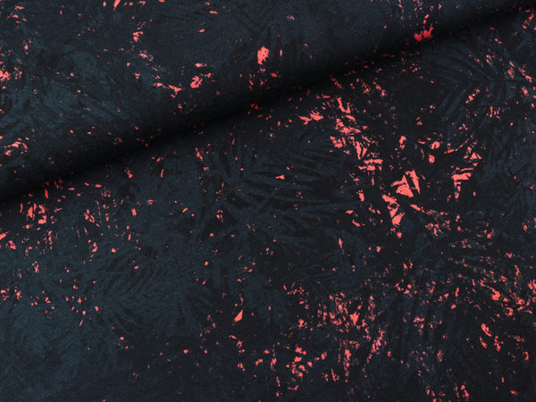 Reststück 140cm - Allover Baumwolljersey Surferhino Palm Jam deep blue-coral by Thorsten Berger