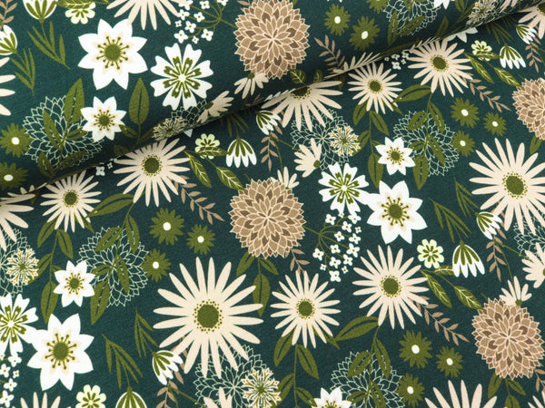 Reststück 60cm - Modal French Terry Herbstblumen bunt auf Dunkelgrün by Christiane Zielinski