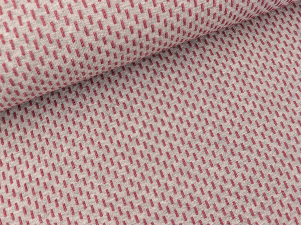 Doubleface Jacquard Jersey Striche weinrot auf Grau meliert