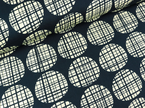 Reststück 35cm - Hamburger Liebe New Cotton Satin Webware Pretty & Pure Circles blue navy-vanille