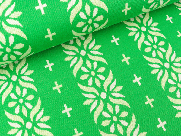 Hamburger Liebe 3 Farb-Jacquardjersey Evermore Flourish verde erba-lattuga-winterweiß