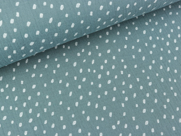 Baumwoll Double Gauze Punkte weiß auf Dusty blue