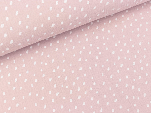 Baumwoll Double Gauze Punkte weiß auf Altrosa