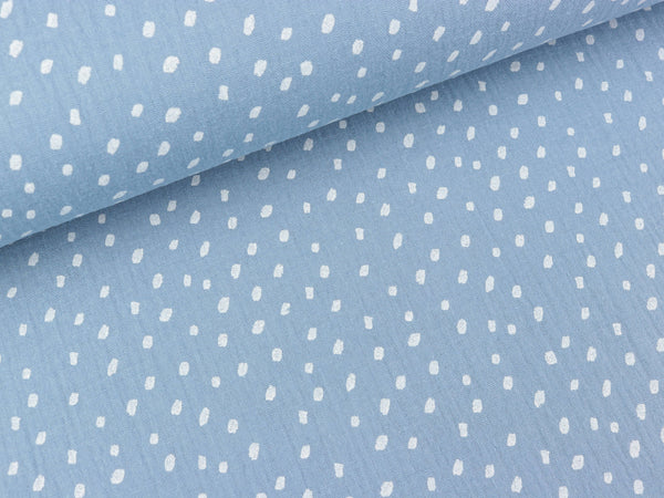 Baumwoll Double Gauze Punkte weiß auf Hellblau