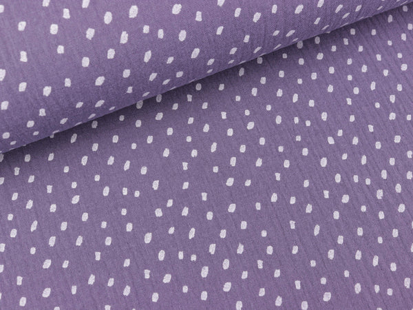 Baumwoll Double Gauze Punkte weiß auf Lila