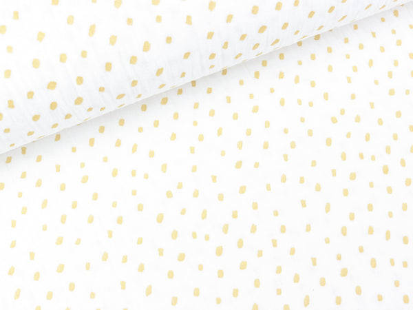 Baumwoll Double Gauze Punkte goldgelb auf Weiß