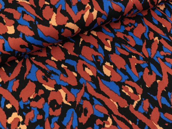 Stretch Viskosestoff Rosella Animal Skin bunt auf Schwarz