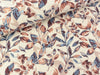 Baumwoll Leinen Jersey Leaves jeansblau-rouge auf Ecru Digitaldruck