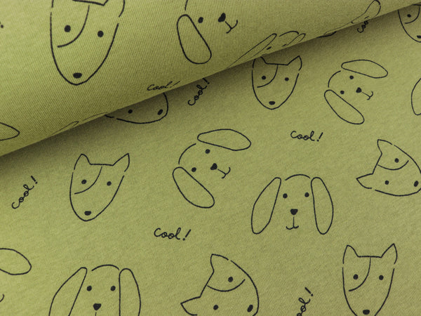 Baumwollsweat Cool Dogs oliv by Poppy Fabrics