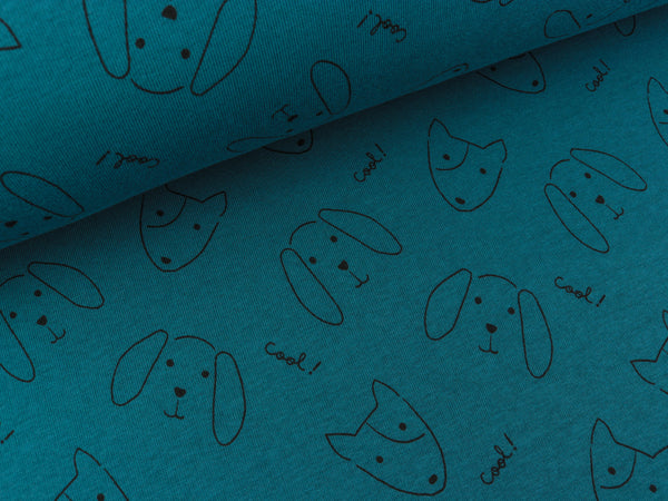 Baumwollsweat Cool Dogs petrol by Poppy Fabrics