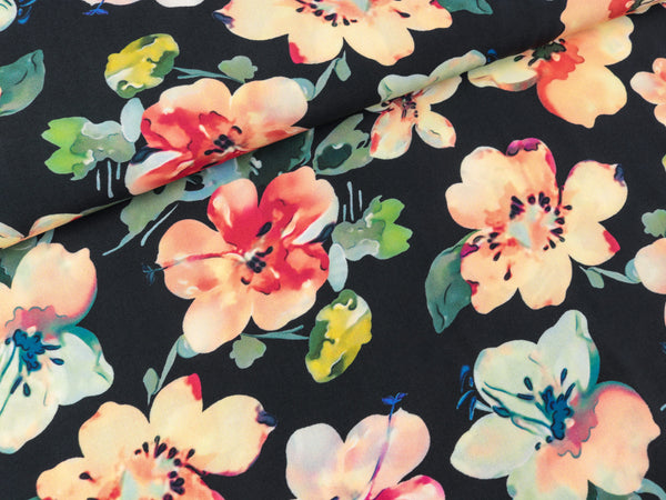 Viskose Webware Radiance Floral bunt auf Schwarz Digitalprint