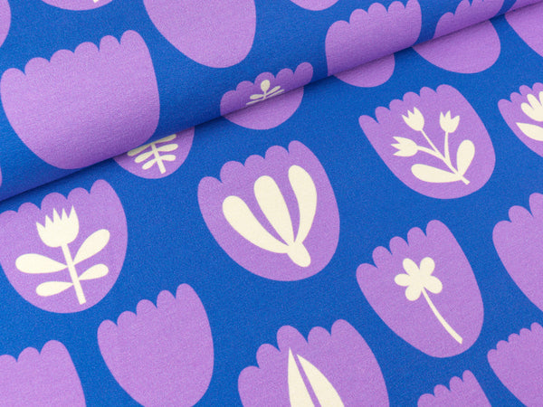 Reststück 45cm - Hamburger Liebe Leichter Baumwollsweat Easygoing Tulips bluette-meringa-glicine