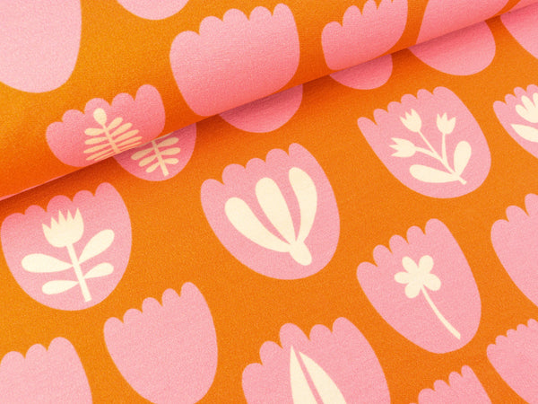 Reststück 48cm - Hamburger Liebe Leichter Baumwollsweat Easygoing Tulips luce rosso-meringa-rosa scuro