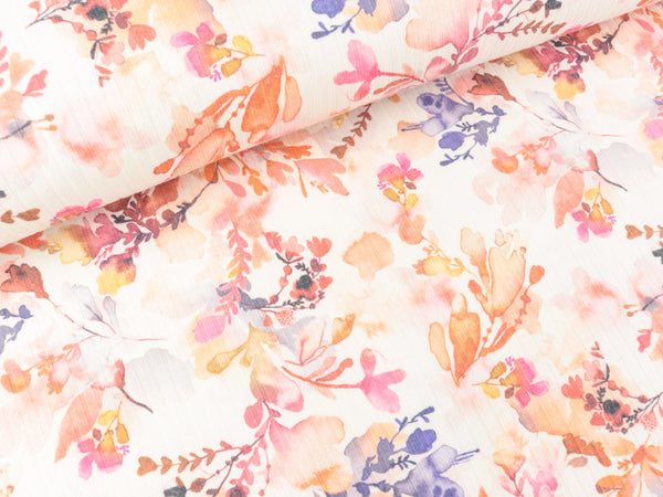 Jersey Rib Leaves bunt auf Off white Digitaldruck